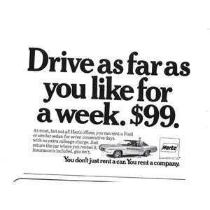 Hertz Rental Car Ford Sedan Advertisement 1970s Vintage Print Ad 4 in